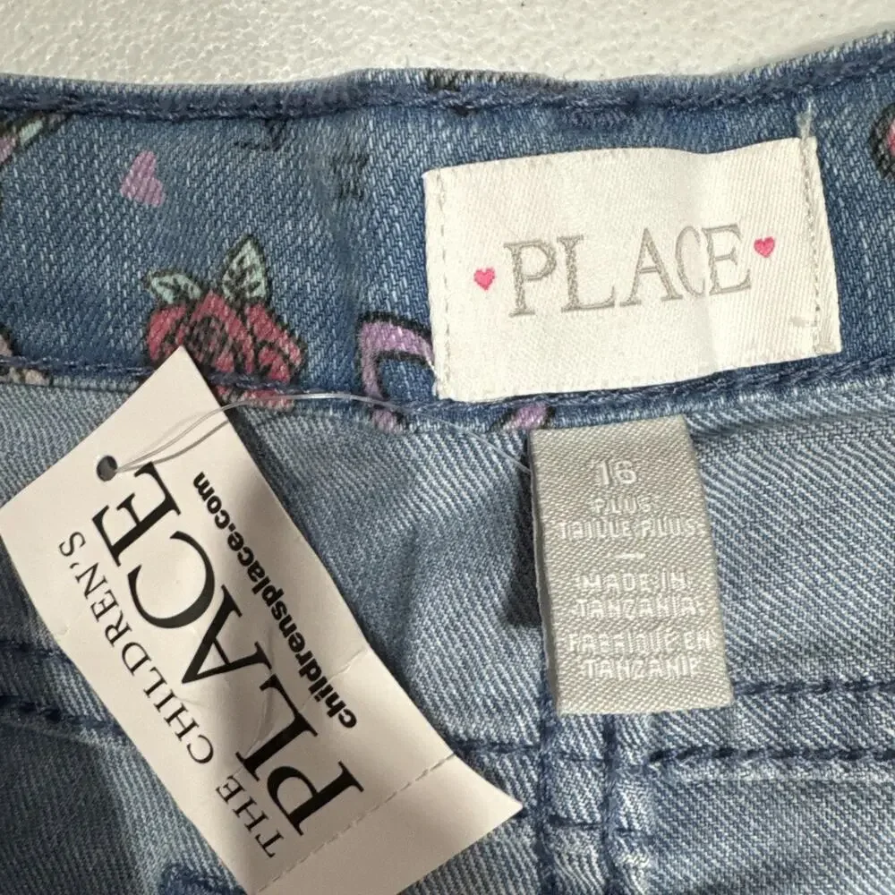 Place Girls Unicorn Graffiti Print Denim Jean Bermuda Shorts Size 16 Plus Casual